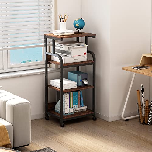Rustic Brown 4-Tier Printer Stand with Adjustable Shelf