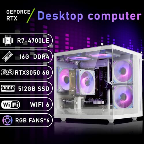 Image of suevery Pre Built Gaming PC, R7, RTX 3050 6G, White | AMD Ryzen7 8Cores 3.6G Up to 4.2G, DDR4 16G RAM, M.2 512G SSD, Wi-Fi 6, Desktop Computer, WiFi6 4K