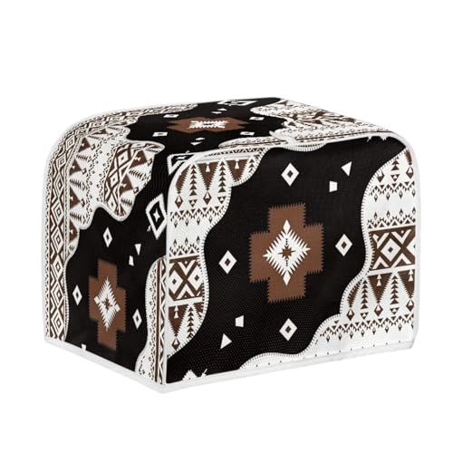 Image of Talayituse Brown Geometric Print Toaster Cover 4 Slice Wide Slot, Lightweight Bread Maker Cover Dust Protection Washable Appliance Bag, M