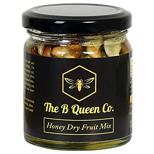 The B Queen Co. Honey Dry Fruits Mix (200 grams) | Natural and Pure Honey Mixed with dry fruits and a tinge of saffron to add a subtle taste. No added sugar / preservatives.