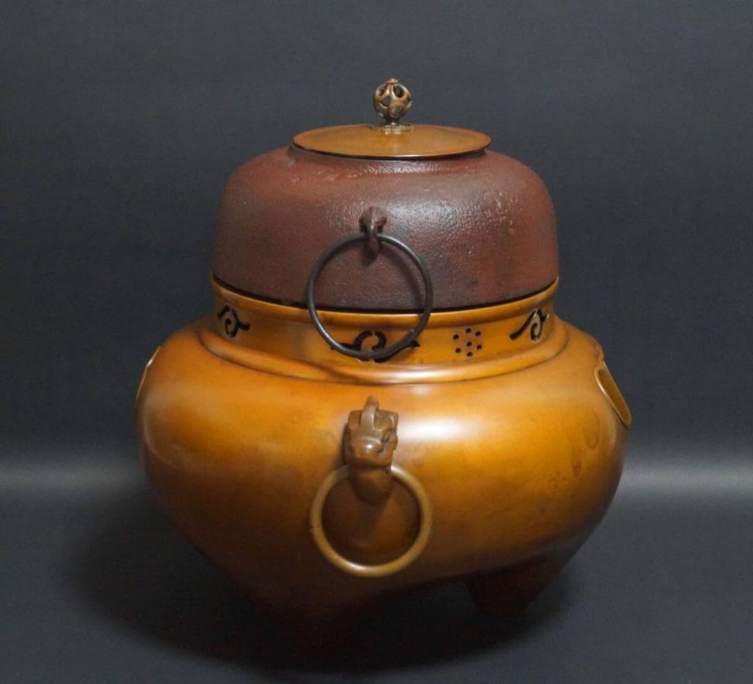 風炉 唐銅鬼面風炉 茶釜 釜環 茶道具 双龍耳 銅製 風炉 唐銅鬼面風炉 茶釜 釜環 茶道具 双龍耳 銅製 風炉/釜/炉