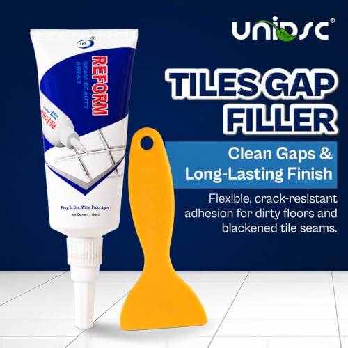 Image of UNIDSC Tiles Gap Filler 180g with Applicator | Grout Repair Paste for Floor & Wall | Crack Resistant, Waterproof & Long Lasting | Easy Apply Nozzle | For Bathroom, Kitchen & Floor Tile Joints (180g)