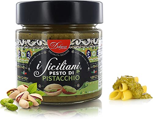 3 x Dolgam Pesto de Pistacchio Pistacho massa de cozinha, molho de massa ideal para apimentar os primeiros pratos, 190 g em vidro da Sicília com 65% pistácios