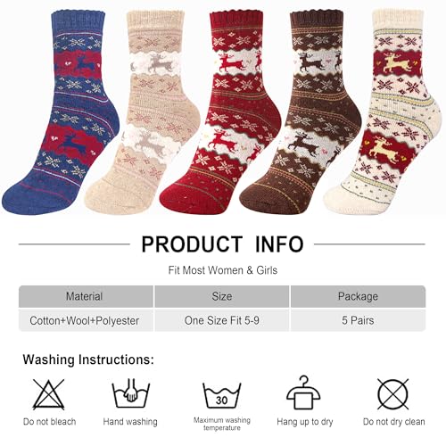 Image of ICEIVY Socks Women, Soft Knit Wool Winter Thick Warm Cabin Fuzzy Crew Women Socks 5 Pack