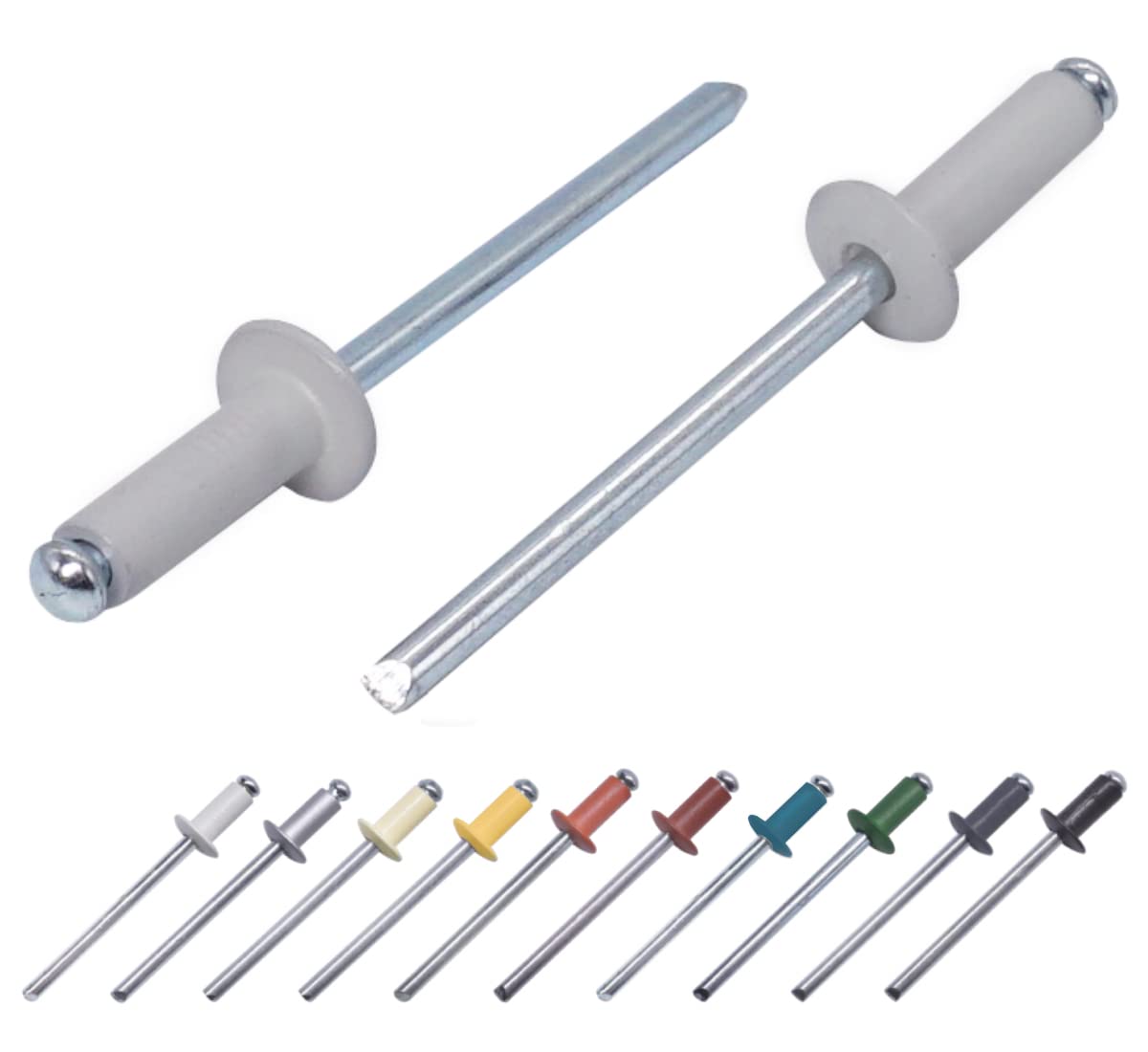 Marcopol Light Grey (Ral 7035) (Pack Of 20 Pcs) Painted Blind Rivets 4.0 X 12 Mm, Dome Head, Din 7337, Aluminum Rivet And Steel Mandrel, Pop Rivets (20, Light Grey Ral 7035)