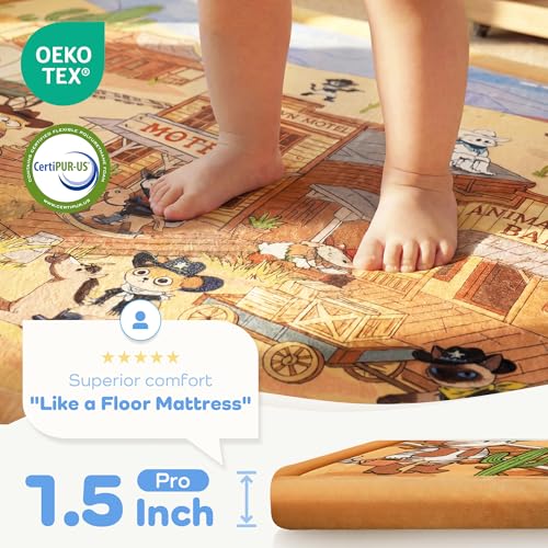 Image of 1.5 inch Thick Baby Floor Play Mat 59x79 Memory Foam Kids Mat(Little Dog) | Padded Mat for Tummy Time Crawling, Non-Slip Plush Playmat for Nursery Playroom Classroom