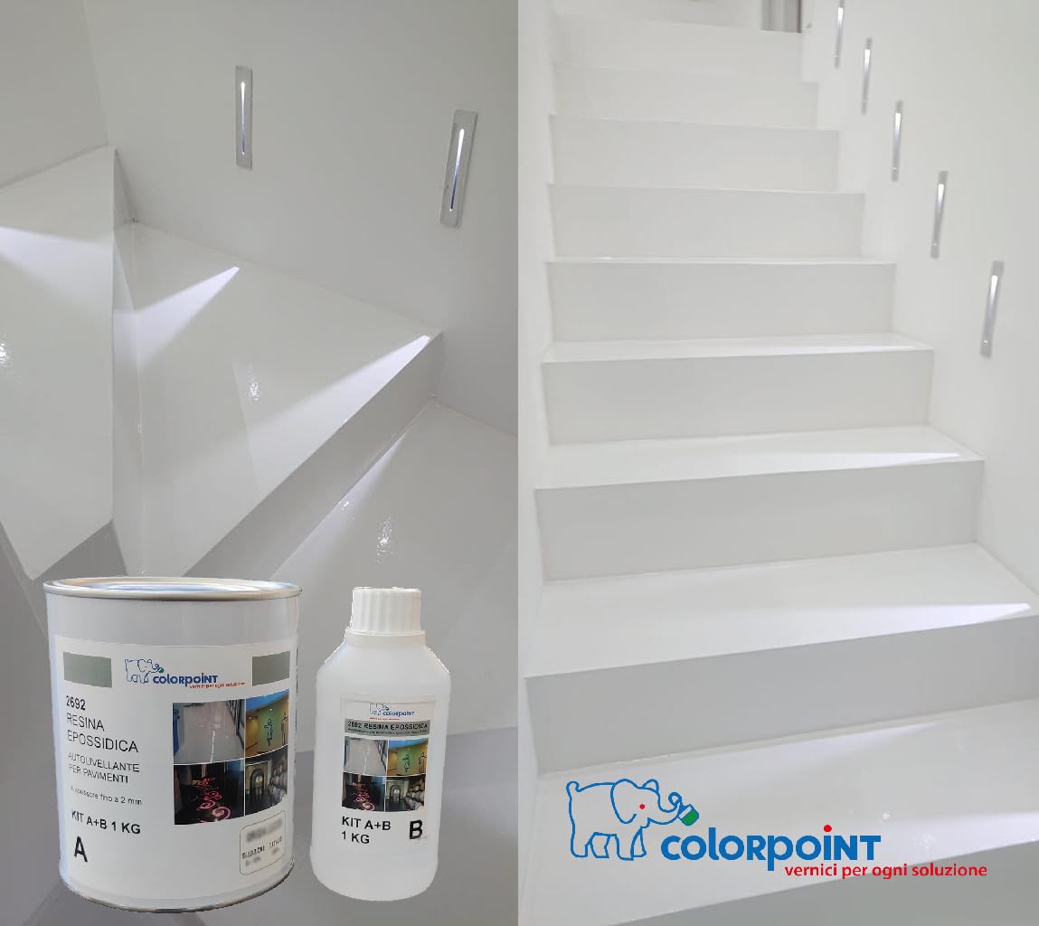 RESINA EPOSSIDICA BICOMPONENTE LUCIDA PER PAVIMENTI - COLORATA LUCIDA - 1 KG - 9/11 MQ (Bianco RAL 9003)