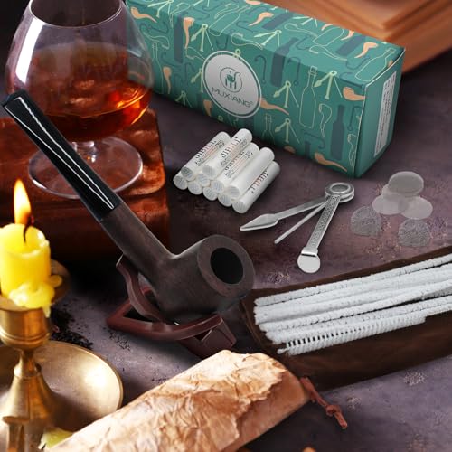 Tobacco Pipe Set,Handmade Wood Tobacco Smoking Pipe,Pipe Starter Kit for Beginner with Replaceable Pipe Filters Pipe Stand Pipe Bowl Screens Pipe Cleaners 3 in 1 Pipe Tool and Accessories - Image 5