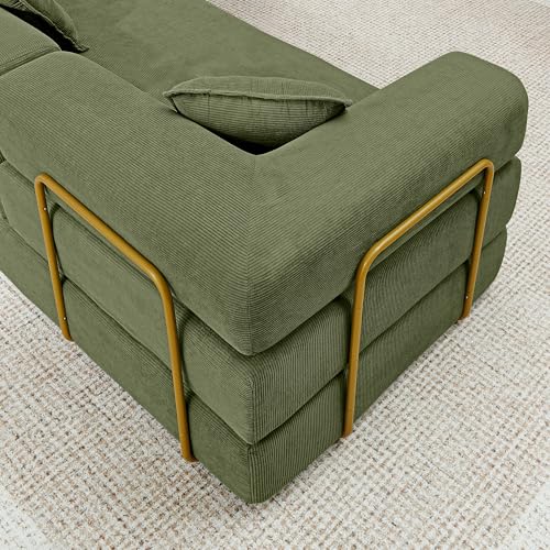 Image of HANXIN 108 inch Modular Sectional Sofa, Futon Convertible Sofa Bed,Oversized Corduroy Boneless Couch for Living Room,Floor Loveseat Sleeper with Pull Out Bed,Free Combination,No Assembly Required (Green)