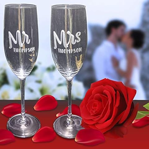 Personalized Mr & Mrs Wedding Champagne Flutes - Set of 2 In Gift Box | Engraved Wedding Toasting Glasses Cover