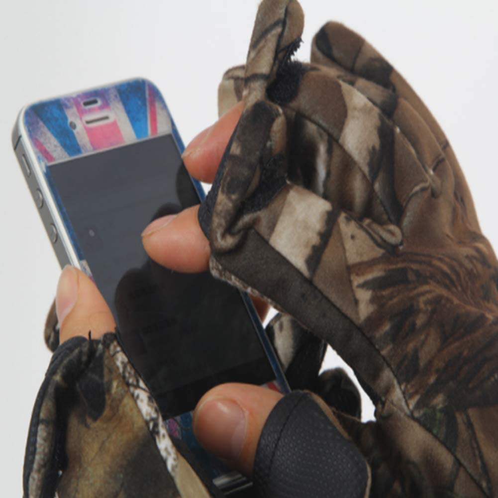 Hombres Camuflaje Guantes de Caza, Smart Phone Guantes compatibles 4-Way Estiramiento Microfibra Gamuza Cuero Antideslizante Guantes Ligeros Impermeables