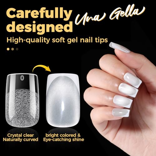 Image of UNA GELLA Short Square Nail Tips, Pre Etched Short Square Gel Nail Tips, 240pcs Soft Gel Clear Press on Nails Full Cover Fake Nails for Nails Extension DIY Salon 12 Sizes At Home