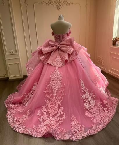 Zhangyo Off Shoulder Quinceanera Dresses Luxury Tiered Tulle Sweet 15 16 Dresses with Bow Sparkly Lace Beaded Ball Gown4