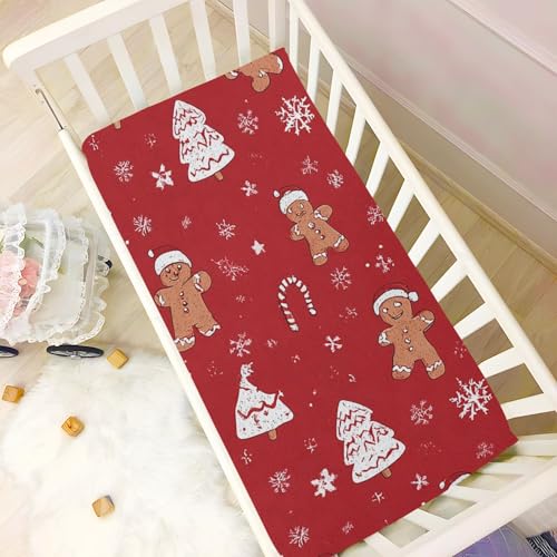 Image of Crib Sheet Breathable Soft Crib Mattress Sheet for Baby Toddler Boys Girls Fitted Crib Sheet Fit Standard Crib Mattress 39 x 27 Inch Gingerbread Christmas Tree Red