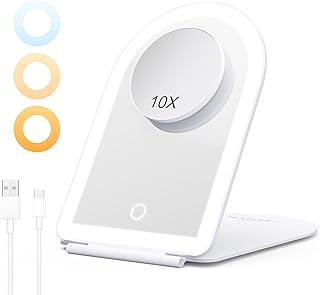 Comprar BESTOPE PRO Espejo Maquillaje con Luz Recargable, 10X Aumento, 3 Colores Luminosidad Regulable, Control Táctil y Función Memoria, Espejo Plegable para Viajes y Tocador, Blanco Global Recycled Standard