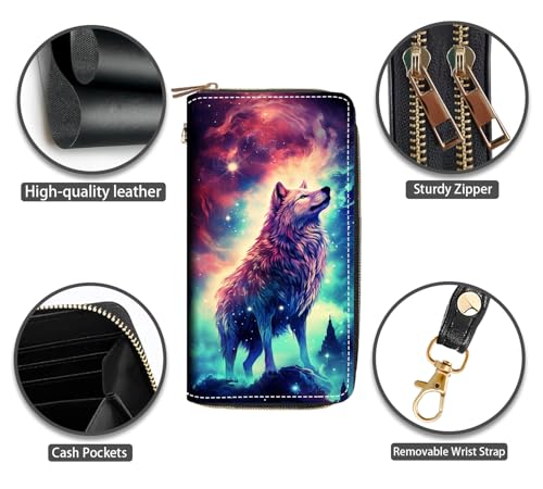 Wolf Print Women Large Capacity PU Leather Double Zipper Wallet, Multifunctional Clutch Purse for Cash/Card/Coin/Smart Phone4