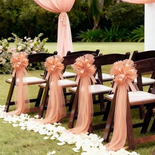 Toys4u 5 Set Large Wedding Pew Bows, Orange Pull Bows with Long Tulle Tails Church Chair Aisle Decorations Wedding Car Decoration for Christmas Bridal Shower Birthday Anniversary