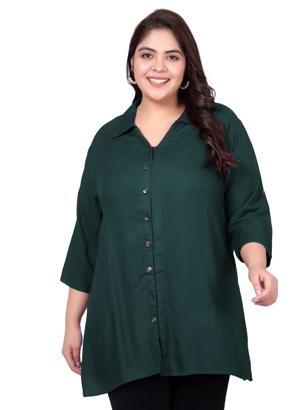Indietoga Women's Plus Size Solid Rayon Longline Casual Shirts (2XL to 7XL)