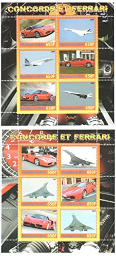Francobolli da collezione - francobolli classico auto in collezione - 2 di menta e Foglietti non montate di francobolli tematici che caratterizzano Ferrari e Concorde. Ideale per la filatelia. 12 mint condition stamps - scardinata.