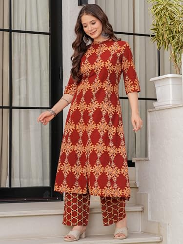 Image of rytras Women Pure Cotton Printed A-Line Kurta Sets with Palazzos|Kurti Set for Woman|Cord Set for Women Cotton