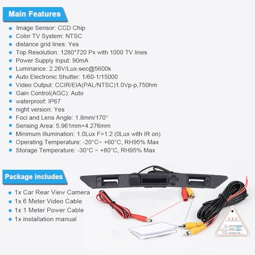 Image of 1280 * 720 Pixels HD Car Rear View Trunk Handle Camera Parking Reverse Back up Camera Replacement for Audi A3 A4 S5 S6 Q7 RS3 S3 RS4 S4 RS6 S6 A6 A6L C6 Plus RS Variants Kombi Waterproof Night Vision