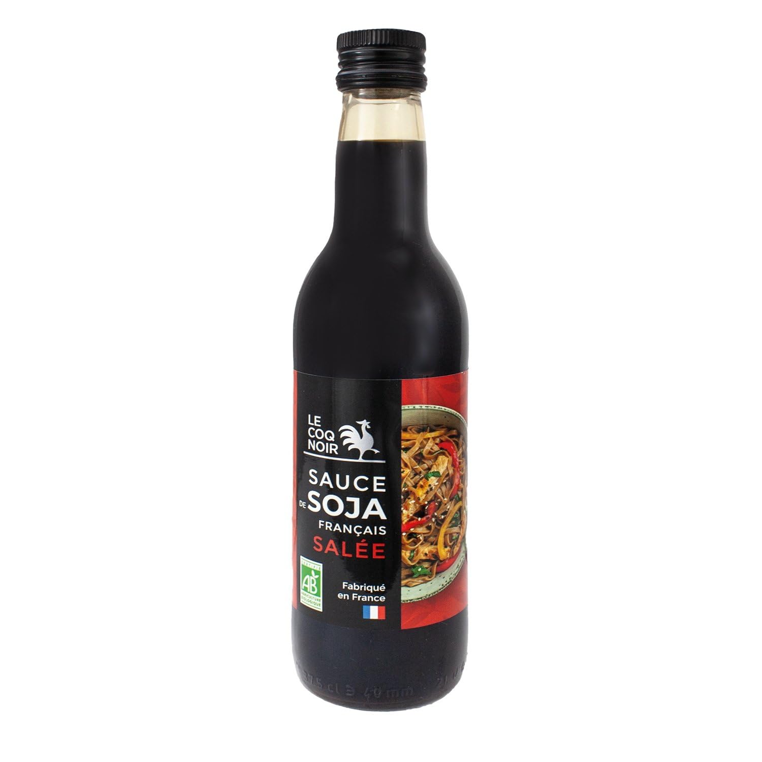 LE COQ NOIR Sauce Soja Salée Bio 37,5 cL — Soja Français, Fabriquée en France, Bouteille Verre - Lot de 3