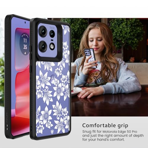 Image of KAPAVER Dazzle Series Back Cover Case for Motorola Edge 50 Pro (TPU+PC) (Floral White-Black)