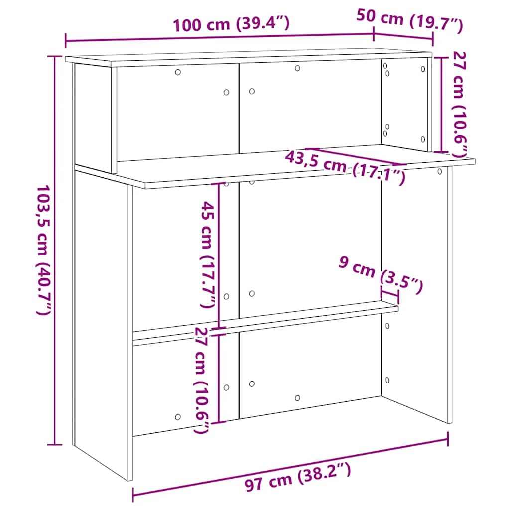 Bancone da ricevimento in rovere Artisan, 100 x 50 x 103,5 cm, con scaffale, bancone da ufficio, segretario, postazione di lavoro, versatile per ufficio, hall d'albergo, pratica, facile da