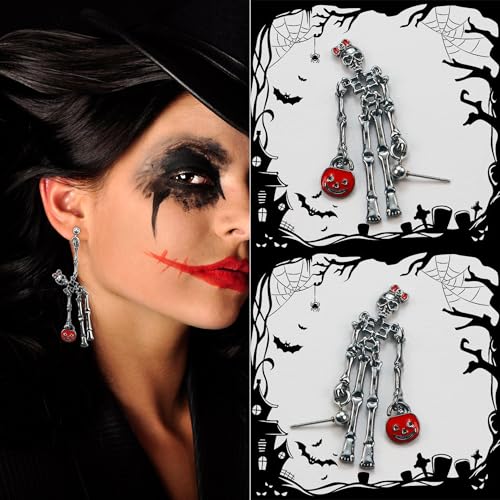 SmileBelle Halloween Earrings for Women Skull Skeleton Earrings Adopt a Ghost in a Jar Dangle Eearing Acrylic BOO Earings Gothic Jewelry Punk Accessories Halloween Jewelry Gifts for Women4