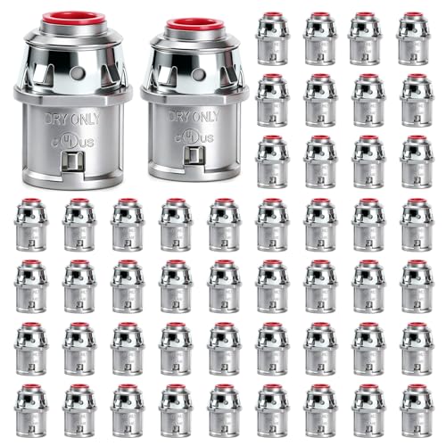 50 Pack MC Cable Connectors 3/8 Snap-In Zinc Die-Cast Metal-Clad Electrical Connectors for Steel & Aluminum Cable Fits 1/2 Knockout Boxes