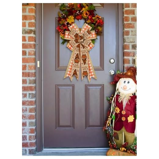 Large Fall Bows for Wreath, Thanksgiving Gnomes Pumpkin Wreath Bows Orange Buffalo Plaid Bows for Front Door, Farmhouse Ornament Burlap Tree Topper Bows for Fall Indoor Outdoor Decoration