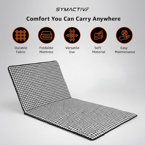 Image of Amazon Brand - Symactive 4x6 Ft Foldable Mattress | 10 MM Thickness | 100% Polyester | Lightweight & Portable | for Floor, Travel, Outdoor, Camping | Single|
