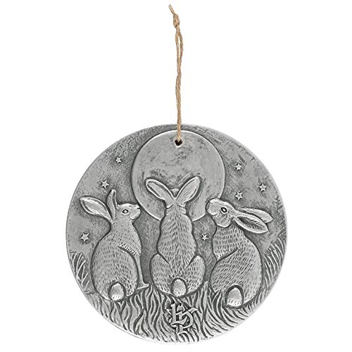 Lisa Parker Stunning Silver Three Hares Gazing Moon Wall Plaque - 20cm x 20cm (1 Pc.) - Designed Enchanting Terracotta Decor Perfect for Indoor & Outdoor Use