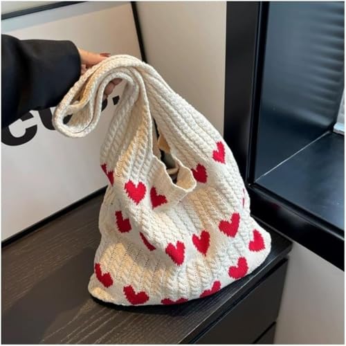 Image of Street27 Korean Crochet Tote Bag Casual Work Love Hobo Shoulder Handbags | Multi-Purpose Bag |Sturdy Aesthetic Tote Bag with Large Capacity | Shopping Bag for Office, College & Daily Use