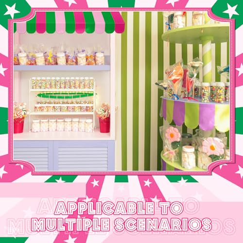 Image of Boao 4 Pcs 3D Cardboard Awning Decor,Red Pink and Green,Striped Style | Paper Awning, Circus Carnival Theme, For Bulletin Board, Lemonade Stand, Bakery & Ice Cream Truck, Wall Window Backdrop
