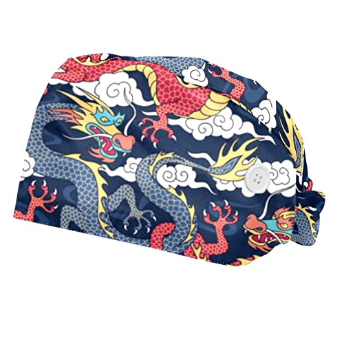 Casquettes de travail ajustables JDEZ motif dragon chinois pour rester à l'aise en cuisine