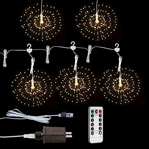 Zeluxdot Firework Light Strip 800 Led Copper Wire Outdoor Starburst String Lights Warm White 8 Modes With Remote For Bedroom, Patio, Gardens, Wedding Decoration, Party,Christmas (5 Pack) #TOP7