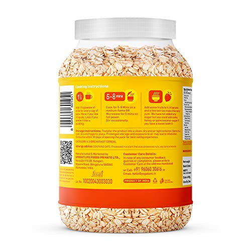 Image of Yogabar 100% Rolled Oats 1 kg Jar | Premium Golden Rolled Oats, Gluten Free with High Fibre, Non GMO | Healthy Food with No Added Sugar | Diet Food for Weight Management