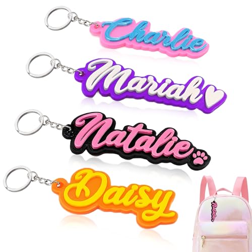 Cupike Personalized Name Tag for Backpack, Custom 3D Kids Name Keychain Tags, Personalized Back to School Supplies Gifts