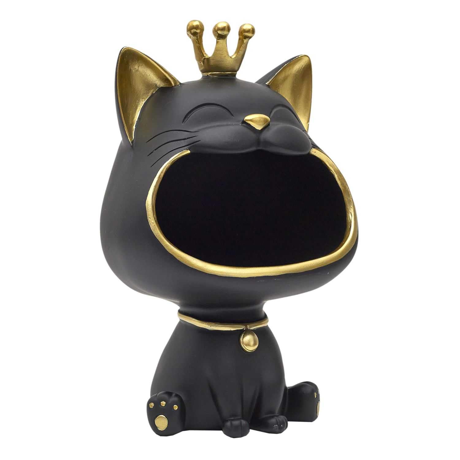 Home Deco Factory, HD0158, Elegante Statua Vuota di Gatto Nero, Pratico Oggetto Decorativo per Chiavi e Gioielli, Design Moderno, Materiali durevoli, Taglia Unica, Nero e Oro