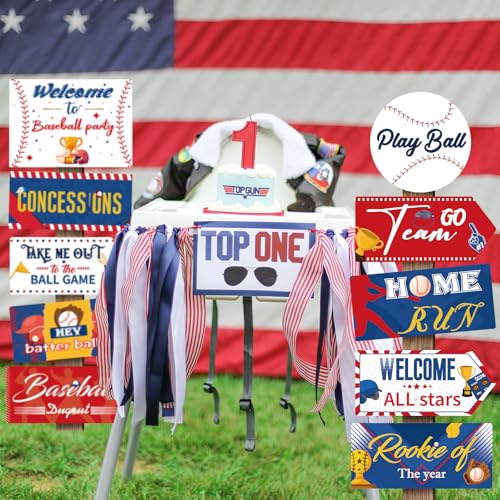Image of Hooqict 20 Pieces Baseball Party Sign Baseball Party Decorations Welcome to Baseball Party Directional Signs for Sports Themed Birthday Party Decorations Baseball Concession Stand Party Supplies