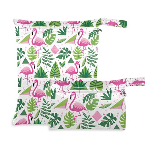 Coikll Wet Dry Bags for Cloth Diaper 2 Pack Waterproof Yoga Gym Bag for Swimsuit Wet Clothes Baby Items-?Tropical Flamingo?