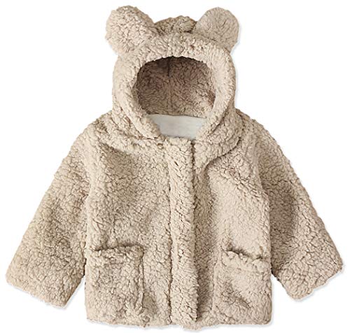 Baby Boy Girl Sherpa Fleece Jacket Infant Cratoon Bear Hoodie Winter Warm Coat Outwear Khaki