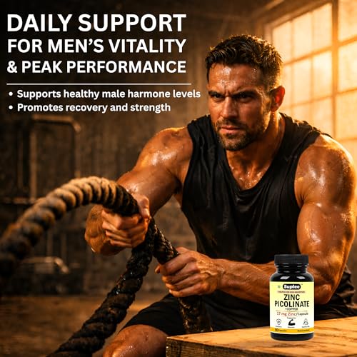 Image of Suplee Zinc Picolinate with Copper Gluconate | High Absorption Zinc Supplement | Immunity, Skin Health & Muscle Support | 90 Veg Capsules