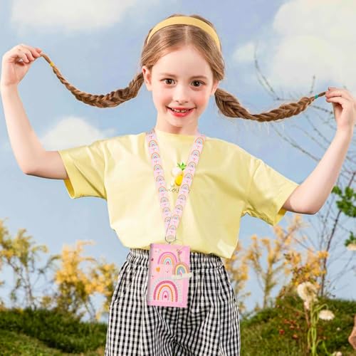 Regenbogen Brustbeutel für Mädchen – Süßer Mini Geldbeutel mit Umhängeband + Schlüsselanhänger | Stylisches Portemonnaie & praktische Aufbewahrung für Münzen, Karten & Scheine (Regenbogen)