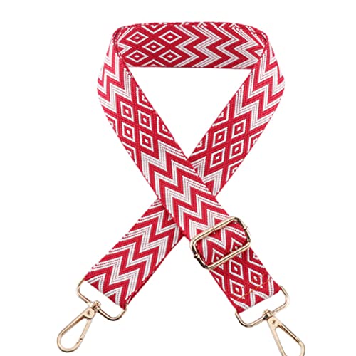 Image of 1pc Extendable Zigzags Jacquard Bag Strap with Clasps Geometric Webbing Belt for Shoulder Crossbag Messenger Bag Replacement (Red)