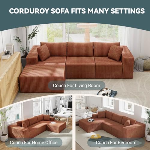 Image of Cloud Modular Sectional Sofa with L-Shaped Chaise, Orange | Deep Seat