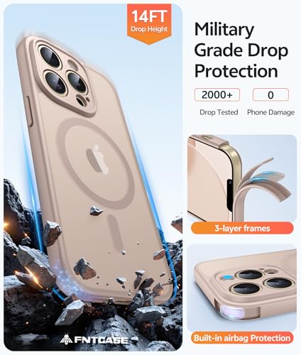 Image of FNTCASE for iPhone 13 Pro Max Case: [Compatible with Magsafe] Translucent Matte Magnetic Phone Cover - Military Grade Drop Protection Shockproof Protective Cases - Desert Gold