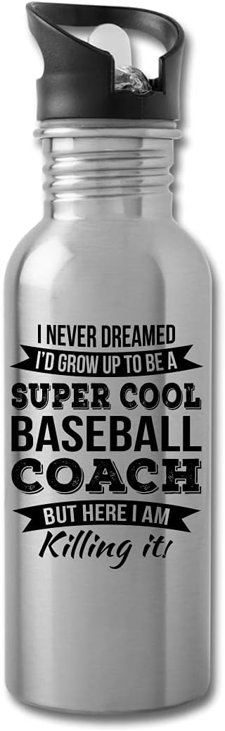 Funny Baseball Coach Gifts Water Bottle For Men Women New Job Appreciation 20 fl oz Bottle Silver