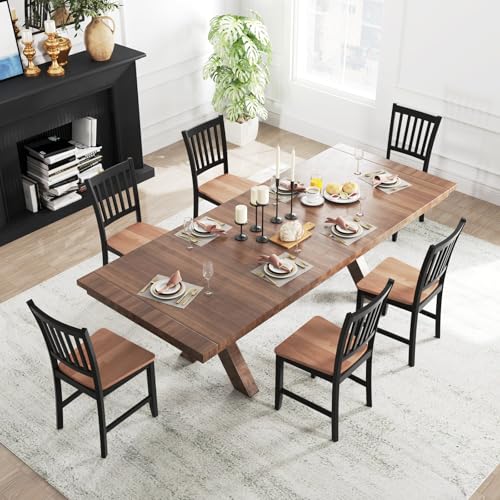Image of COSTWAY Dining Chairs Set of 4, Mid Century Modern Dining Room Chairs with Solid Rubber Wood Legs and Curved Backrest, Kitchen Chairs for Home, Living Room, Restaurant, Black & Walnut